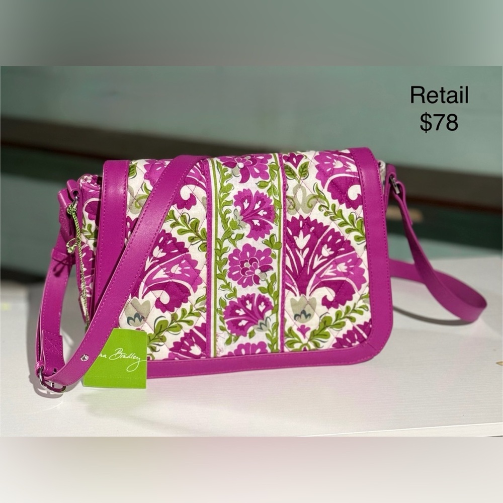Vera Bradley Pink and Green Floral Crossbody Bag